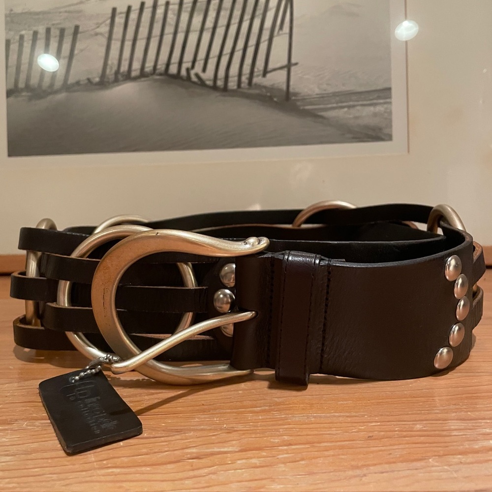 Linea Pelle Black Leather Belt with Silver Accents